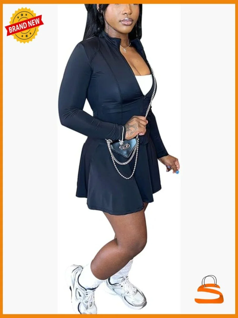 2 Piece Tracksuit Set Long Sleeve Crop Top and Mini Skirt Skort Workout Casual